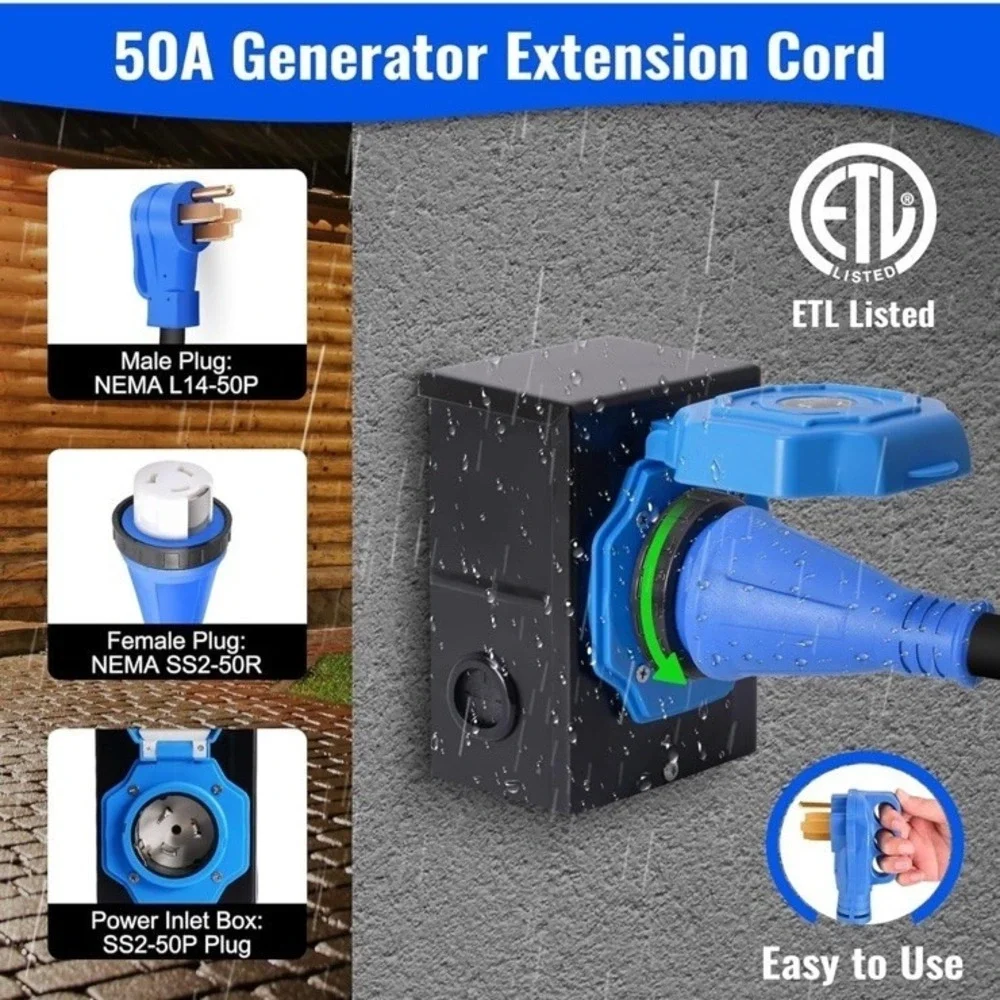 Seeutek 50 Amp Generator Cord 4 Prong 15 FT Generator Extension Cord with Pr NEW